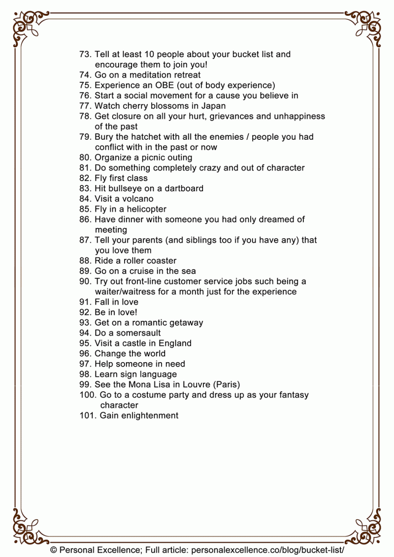 Bucket List: 101 Things To Do Before You Die, Page 3 [Manifesto]