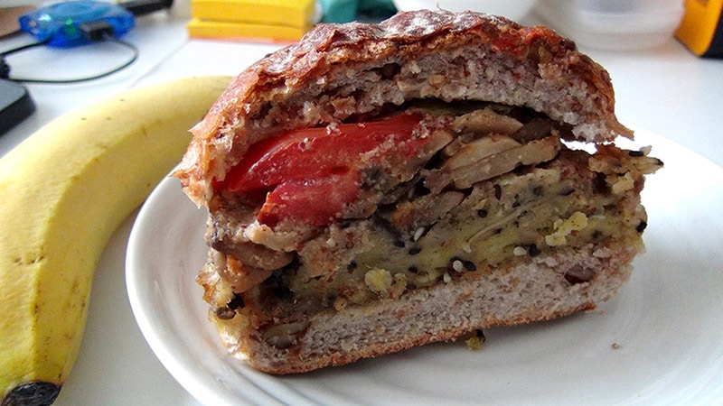 Grilled mushroom overload burger and banana