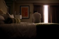 Ashamed man in room