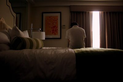 Ashamed man in room