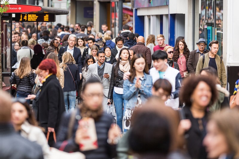 Busy, crowded street filled with people