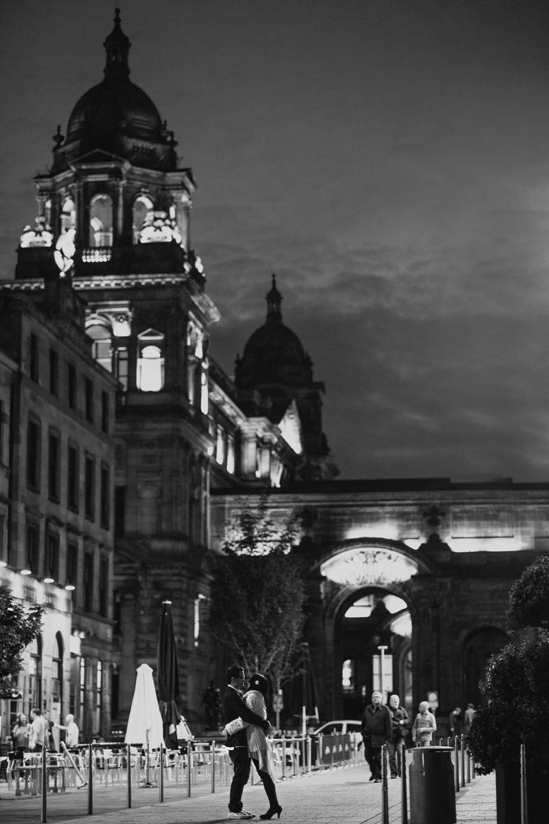 Engagement shoot: Lovers in the city; in each other's embrace