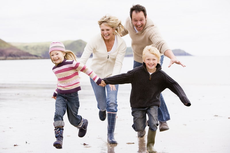 Family running, having fun