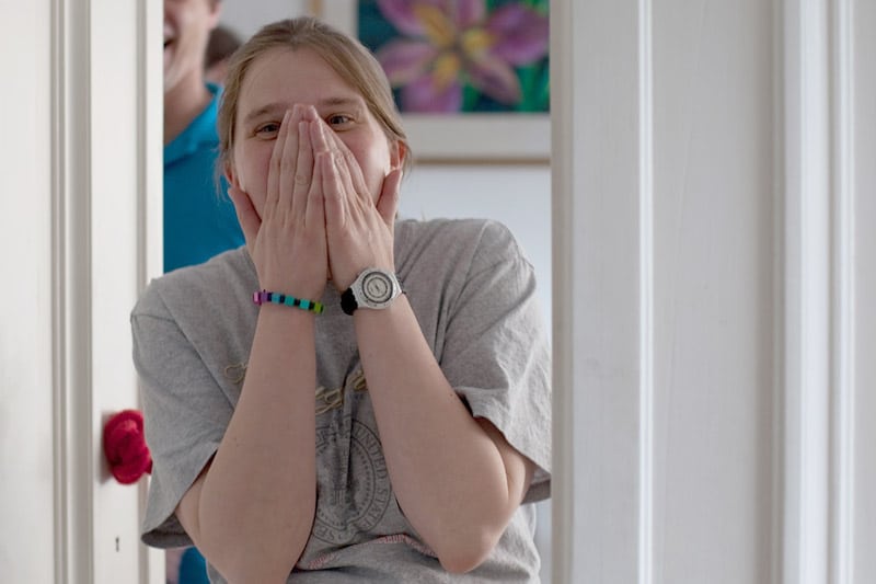 Girl receiving a surprise