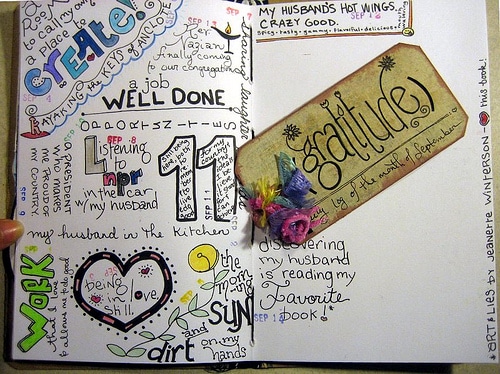 An artistic gratitude journal made by miscellaneaarts (A peek inside)