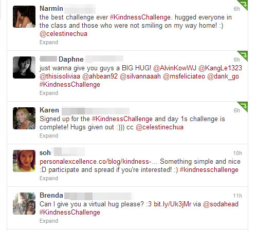 Participants giving out virtual hugs on Twitter