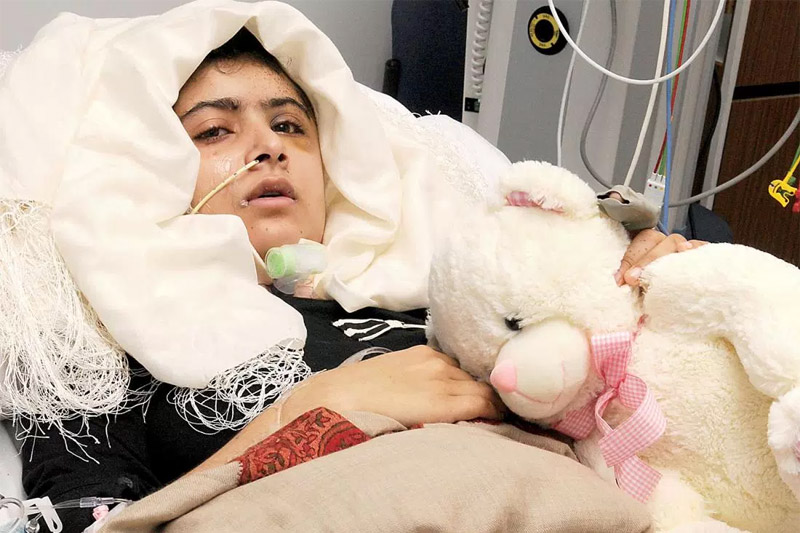 Malala Yousafzai, hospitalized after being shot by a Taliban attacker