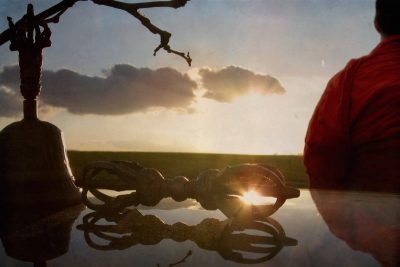 Meditation in the morning, during sunrise