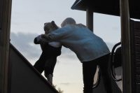 Mother saving daughter from danger