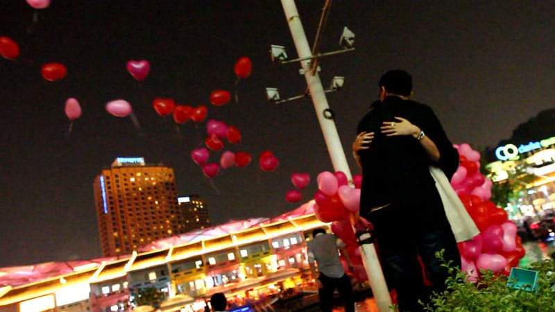Watching the balloons fly away as we hugged