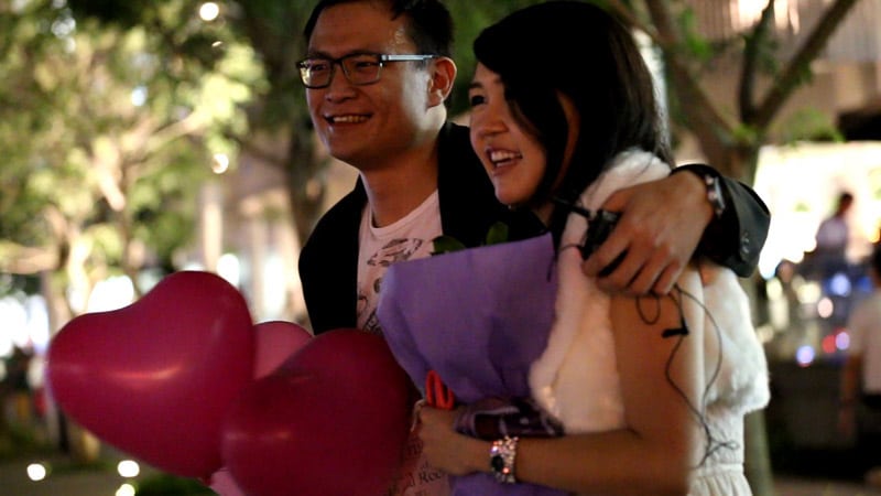 Being interviewed by Ken's friend after the proposal