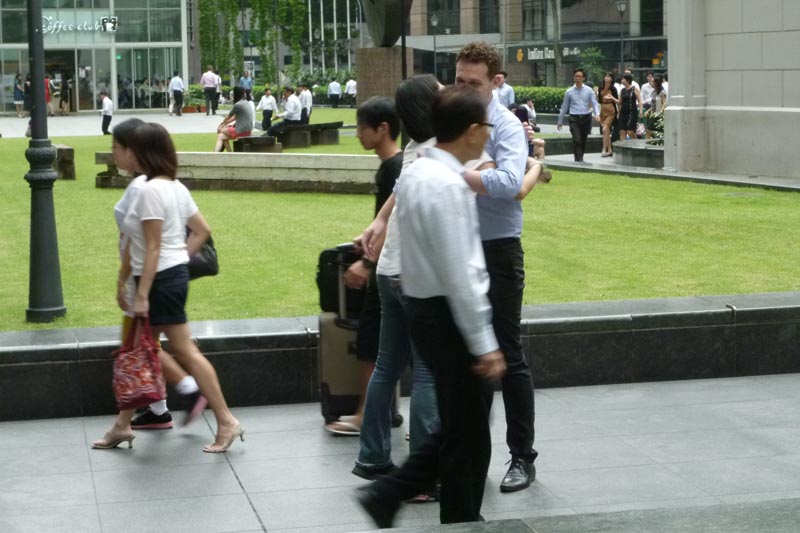 Celes hugging a Caucasian guy