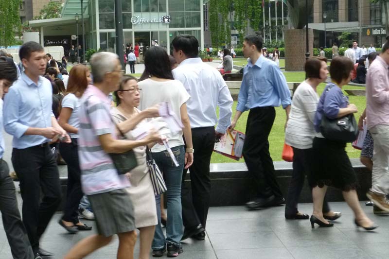 Lunch crowd at Raffles Place