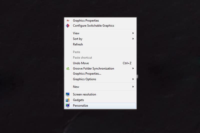 Right click on Desktop, and click "Personalize"