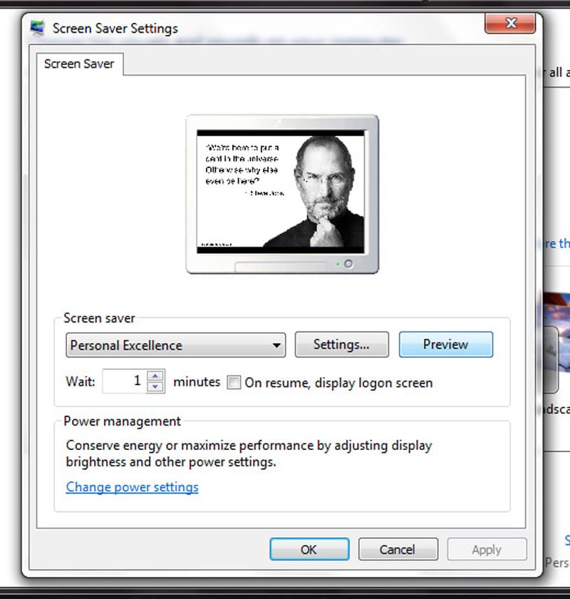 Change settings for screensaver