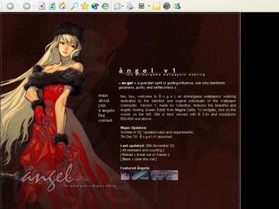 Screenshot of angel, my webring for wallpaper sites