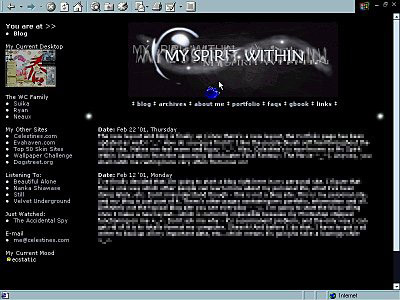 Screenshot of My Spirit Within, my personal blog