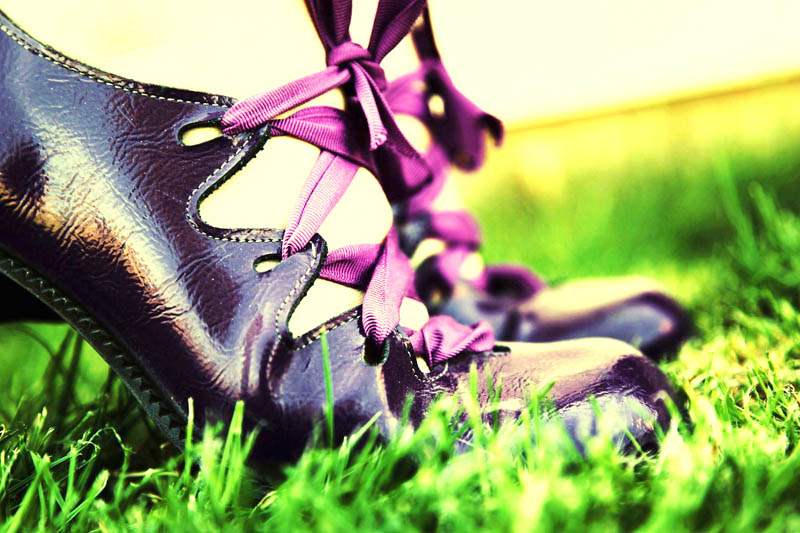 Shoes with purple lace