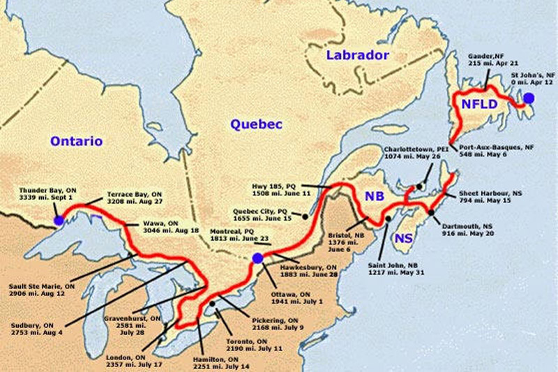 Terry Fox Marathon of Hope: Map