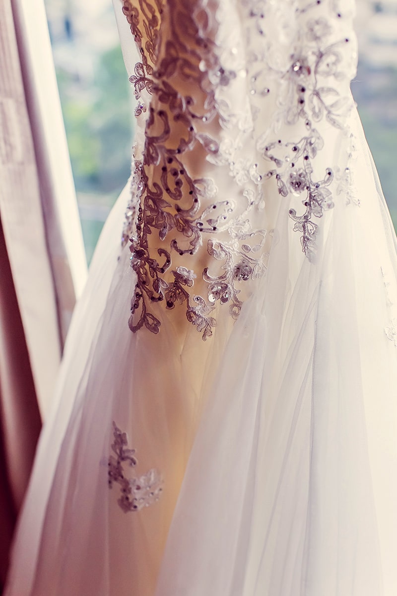 Wedding gown, closeup