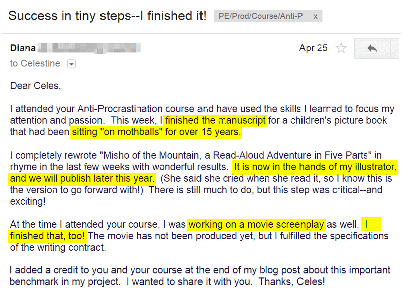 Anti-Procrastination participant Diana Diehl