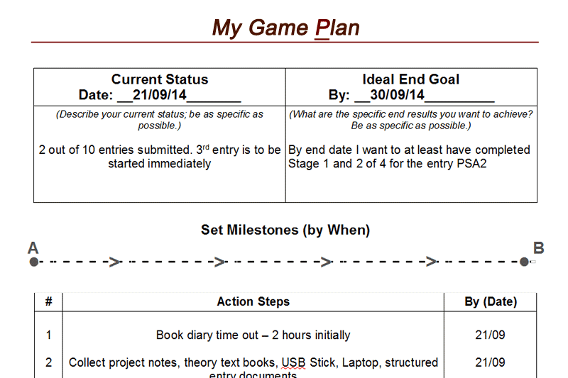 Craig's Action Game Plan for his goal
