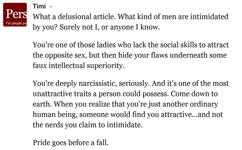 Negative blog comment to article 